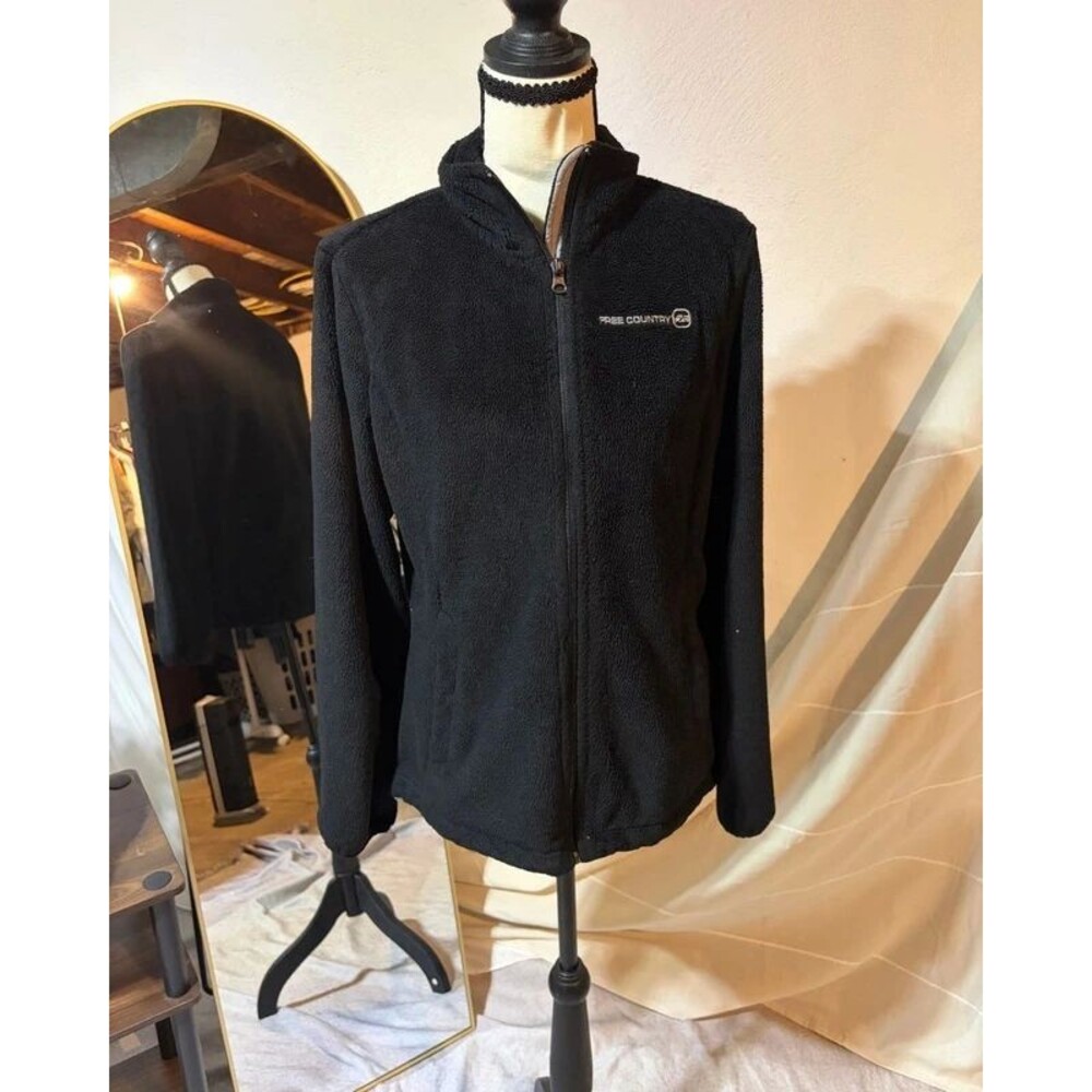 Free Country Black Fleece Full Zip Jacket Soft Sherpa Lined Outdoor Coat